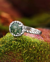MARLOWE Twisted Oval Moss Agate Engagement Ring